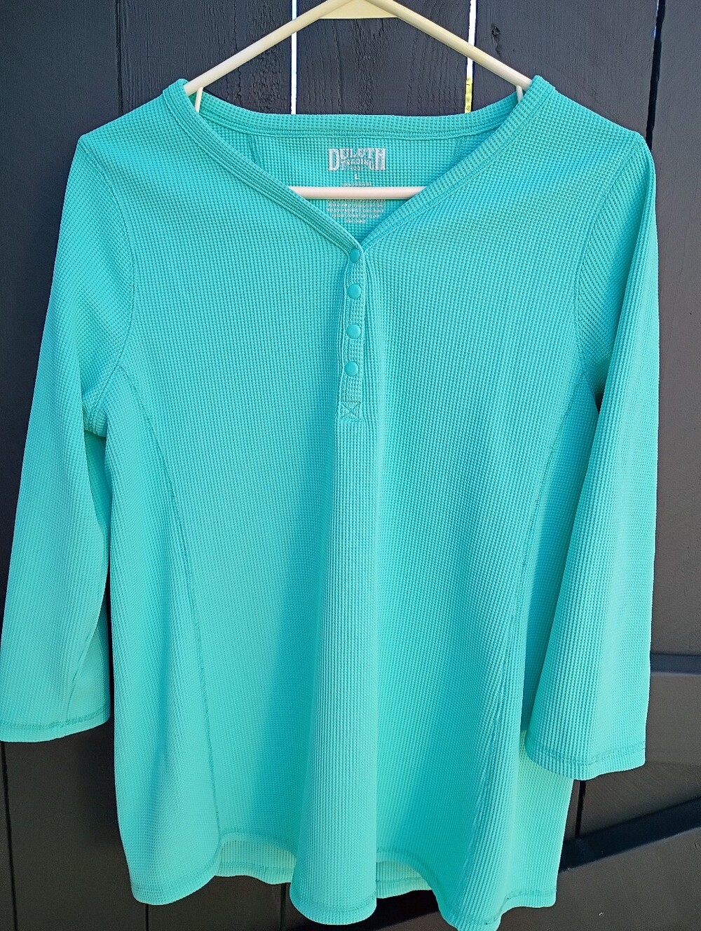 Duluth Trading Co Aqua Waffle-Knit Henley Top